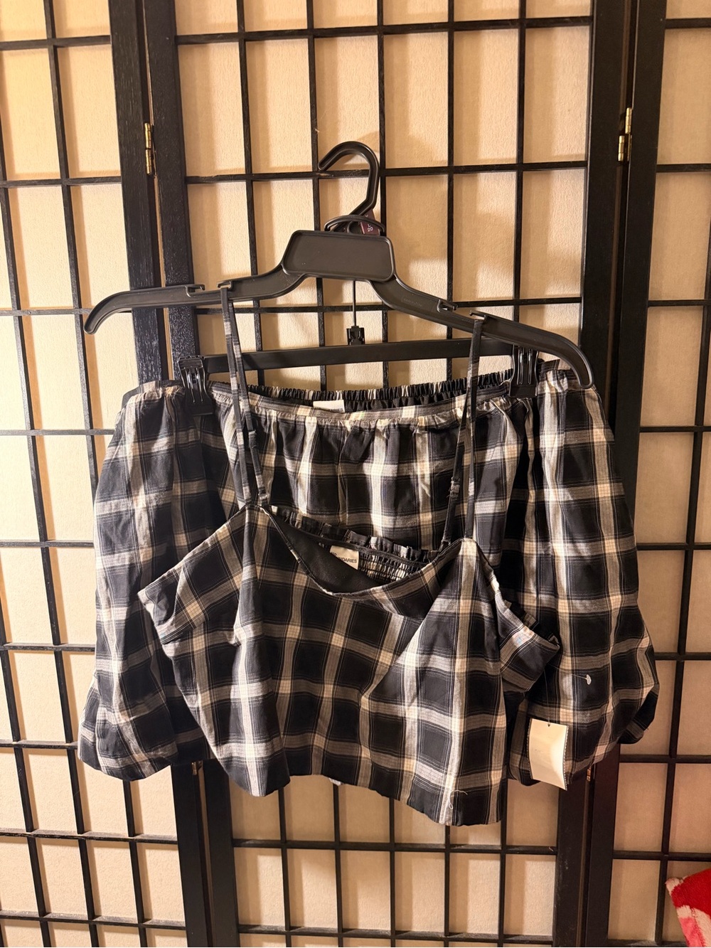 No Boundaries Black and White Plaid Camisole & Bubble Skirt Set